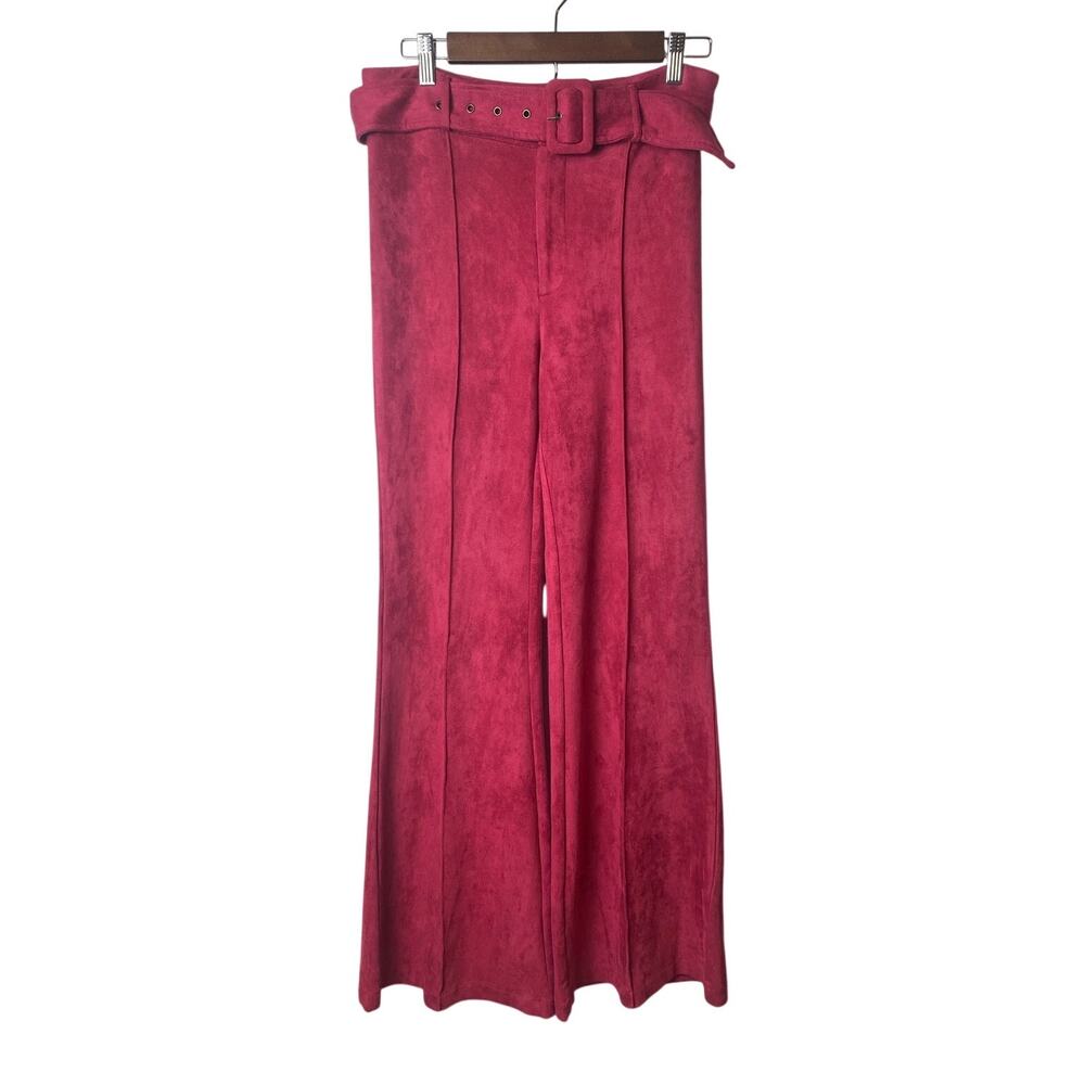 A. Calin Flying Tomato Faux Suede Flare Front Seam Belted Pants Women's Large